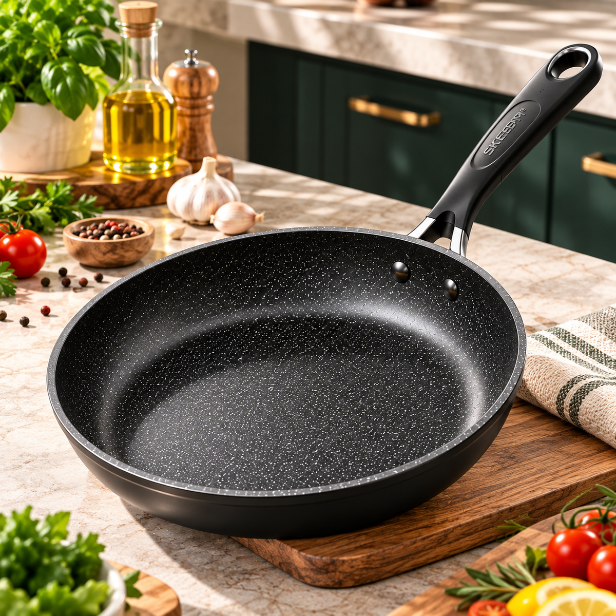 🍳 SKEEPM® SearNova Pro Non-Stick Frying Pan – Smoke-Reducing Scratch-Resistant Coating, Rapid Even Heating, High-Temperature Durability & Cool-Touch Handle for Frying, Stir-Frying and Searing