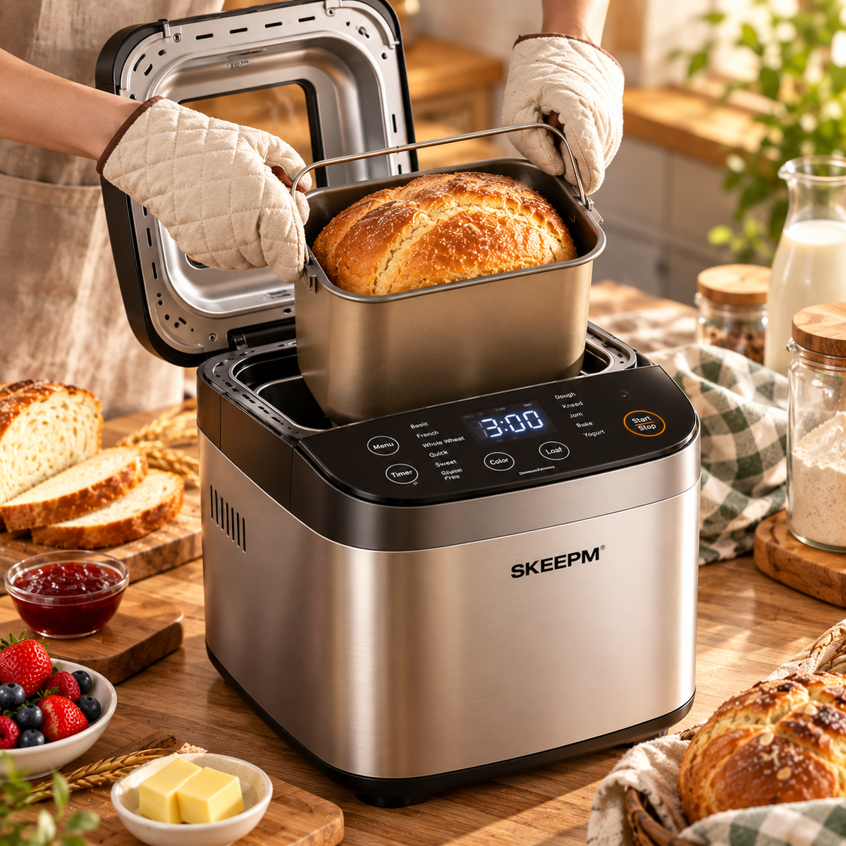 SKEEPM® LoafCraft Pro Smart Automatic Bread Maker – Precision Fermentation, Intelligent Temperature Control, Quiet Baking, Removable Easy-Clean Bread Pan & Multi-Function Baking for Bread, Toast and Cake 🍞