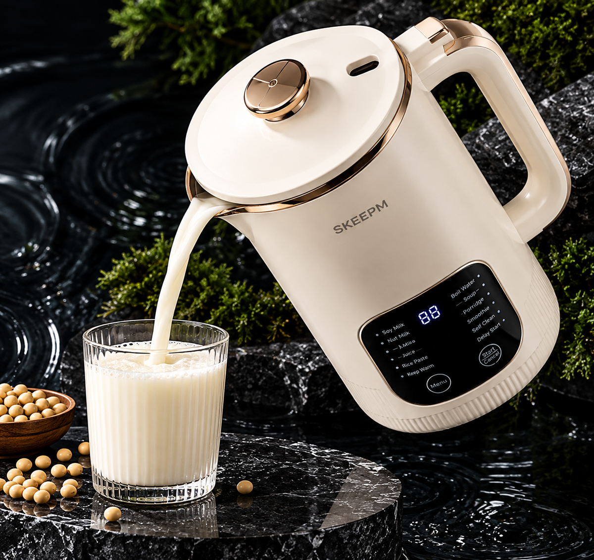 SKEEPM® SoyPure Pro 12-in-1 Smart Soy Milk Maker – Ultra-Quiet No-Soak Blending, Automatic Self-Cleaning, Nutrient-Lock Heating & BPA-Free Plant Milk System ✨