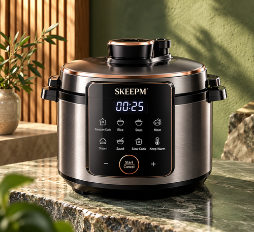 SKEEPM® PressureNova 6QT Smart Diamond Non-Stick Pressure Cooker – Reinforced Aluminum Alloy, One-Touch Pressure Release, Digital Control & Energy-Efficient Fast Cooking for Everyday Meals 🌹