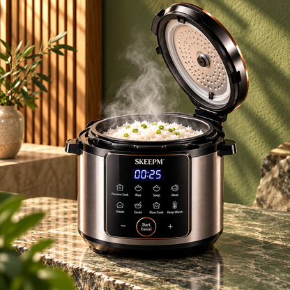 SKEEPM® PressureNova 6QT Smart Diamond Non-Stick Pressure Cooker – Reinforced Aluminum Alloy, One-Touch Pressure Release, Digital Control & Energy-Efficient Fast Cooking for Everyday Meals 🌹