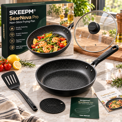 🍳 SKEEPM® SearNova Pro Non-Stick Frying Pan – Smoke-Reducing Scratch-Resistant Coating, Rapid Even Heating, High-Temperature Durability & Cool-Touch Handle for Frying, Stir-Frying and Searing