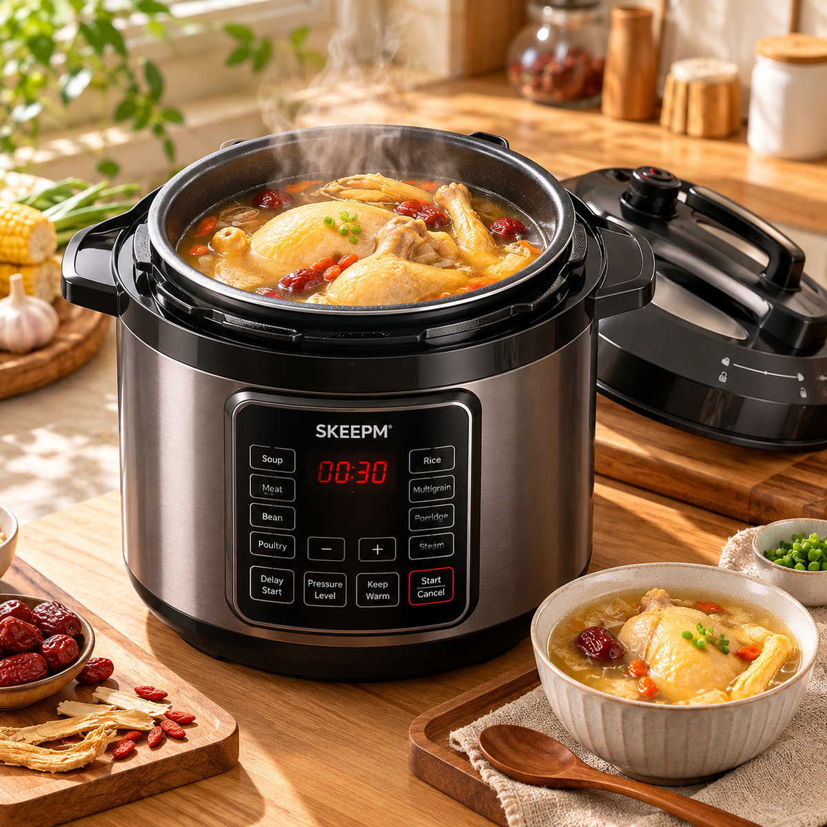 Smart Household Pressure Cooker with One-Touch Pressure Release, Adjustable Pressure Levels, Non-Stick Inner Pot, Explosion-Proof & Anti-Scald, Easy to Clean, Fast Cooking, Nutrient-Retaining, All-in-One for Frying & Stewing, Beginner-Friendly.🍲