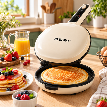SKEEPM® FlipCrisp Pro Dual-Sided Electric Pancake Maker – Rapid Heating, Adjustable Temperature, Non-Stick Cooking Plates & Compact Design for Breakfast, Snacks and Everyday Home Cooking 🌿