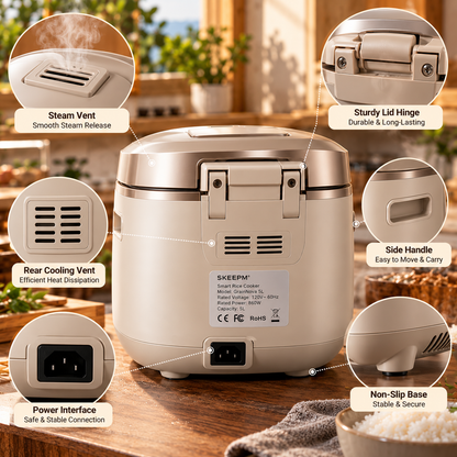 SKEEPM® GrainNova 5L Smart Rice Cooker – 3D Surround Heating, Non-Stick Inner Pot, 24H Preset Timer, Keep-Warm, Anti-Overflow & Easy-Clean Cooking for Rice, Grains and Everyday Meals 🍚