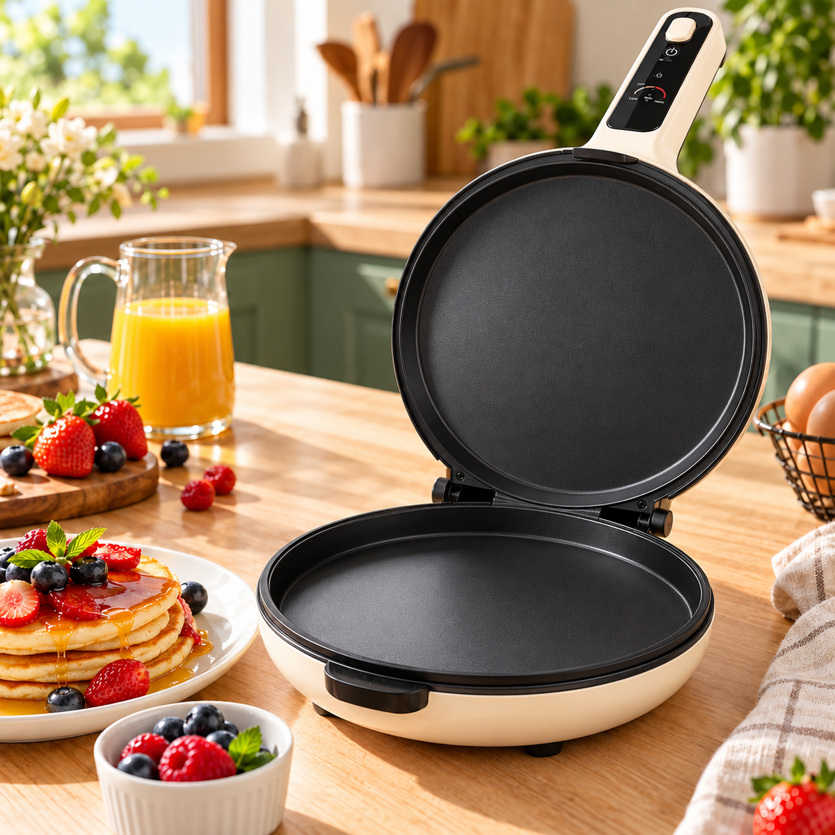 SKEEPM® FlipCrisp Pro Dual-Sided Electric Pancake Maker – Rapid Heating, Adjustable Temperature, Non-Stick Cooking Plates & Compact Design for Breakfast, Snacks and Everyday Home Cooking 🌿