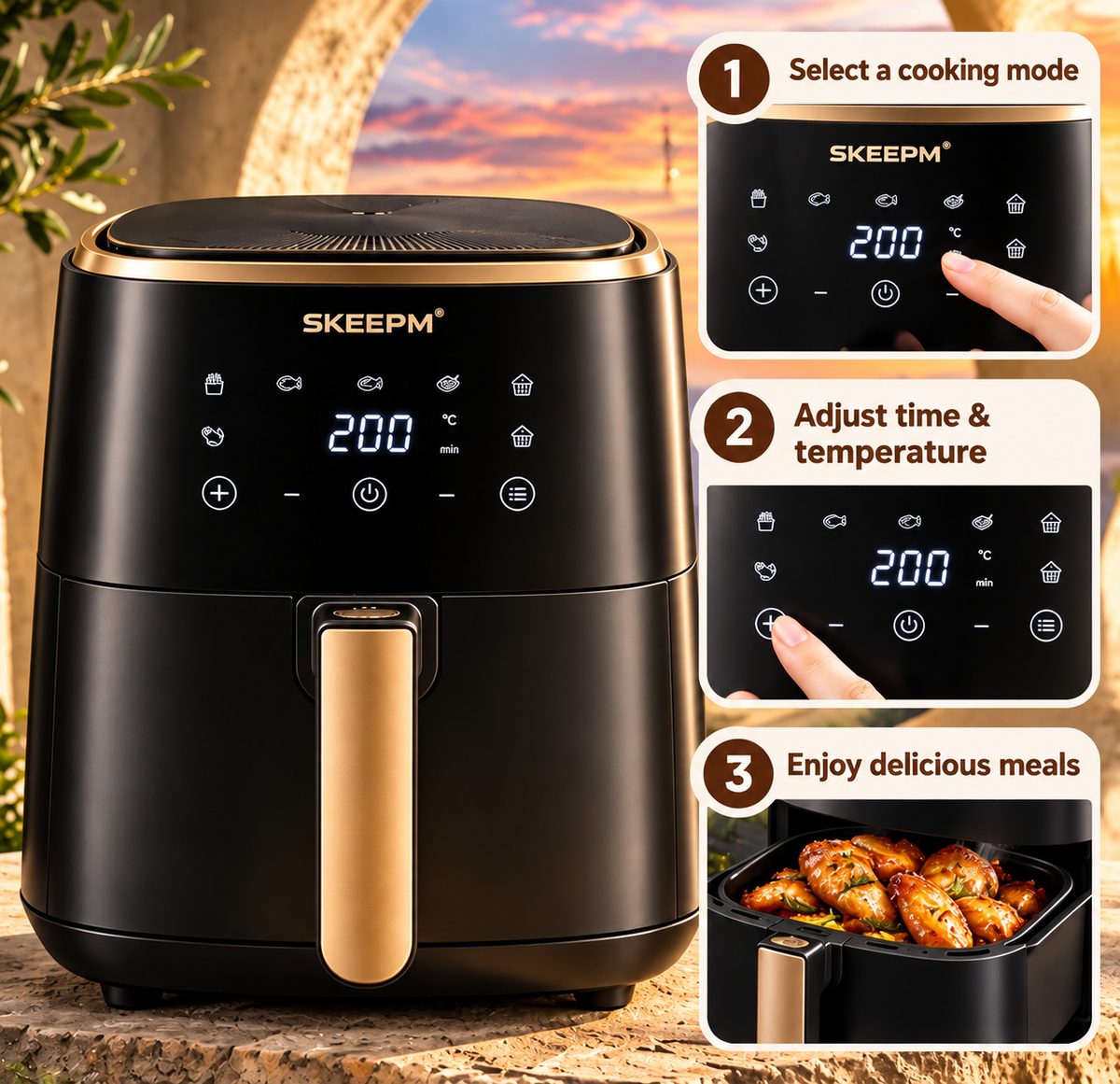 SKEEPM® AirCrisp Pro Compact Healthy Air Fryer – 360° Rapid Hot Air Cooking, Oil-Free Crisping, Space-Saving Design & Multi-Function Everyday Meal Maker 🌹