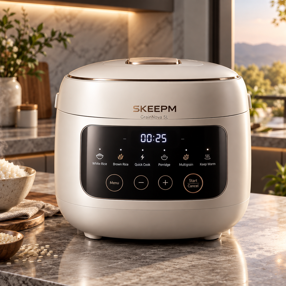 SKEEPM® GrainNova 5L Smart Rice Cooker – 3D Surround Heating, Non-Stick Inner Pot, 24H Preset Timer, Keep-Warm, Anti-Overflow & Easy-Clean Cooking for Rice, Grains and Everyday Meals 🍚