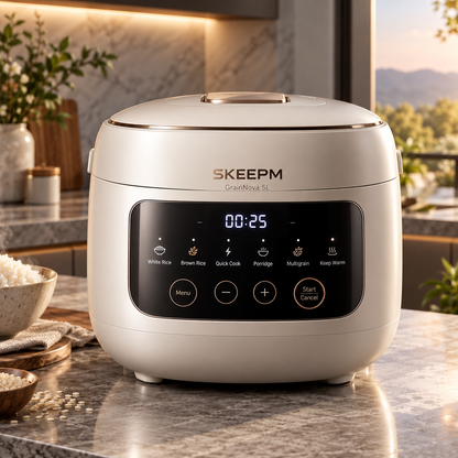 SKEEPM® GrainNova 5L Smart Rice Cooker – 3D Surround Heating, Non-Stick Inner Pot, 24H Preset Timer, Keep-Warm, Anti-Overflow & Easy-Clean Cooking for Rice, Grains and Everyday Meals 🍚