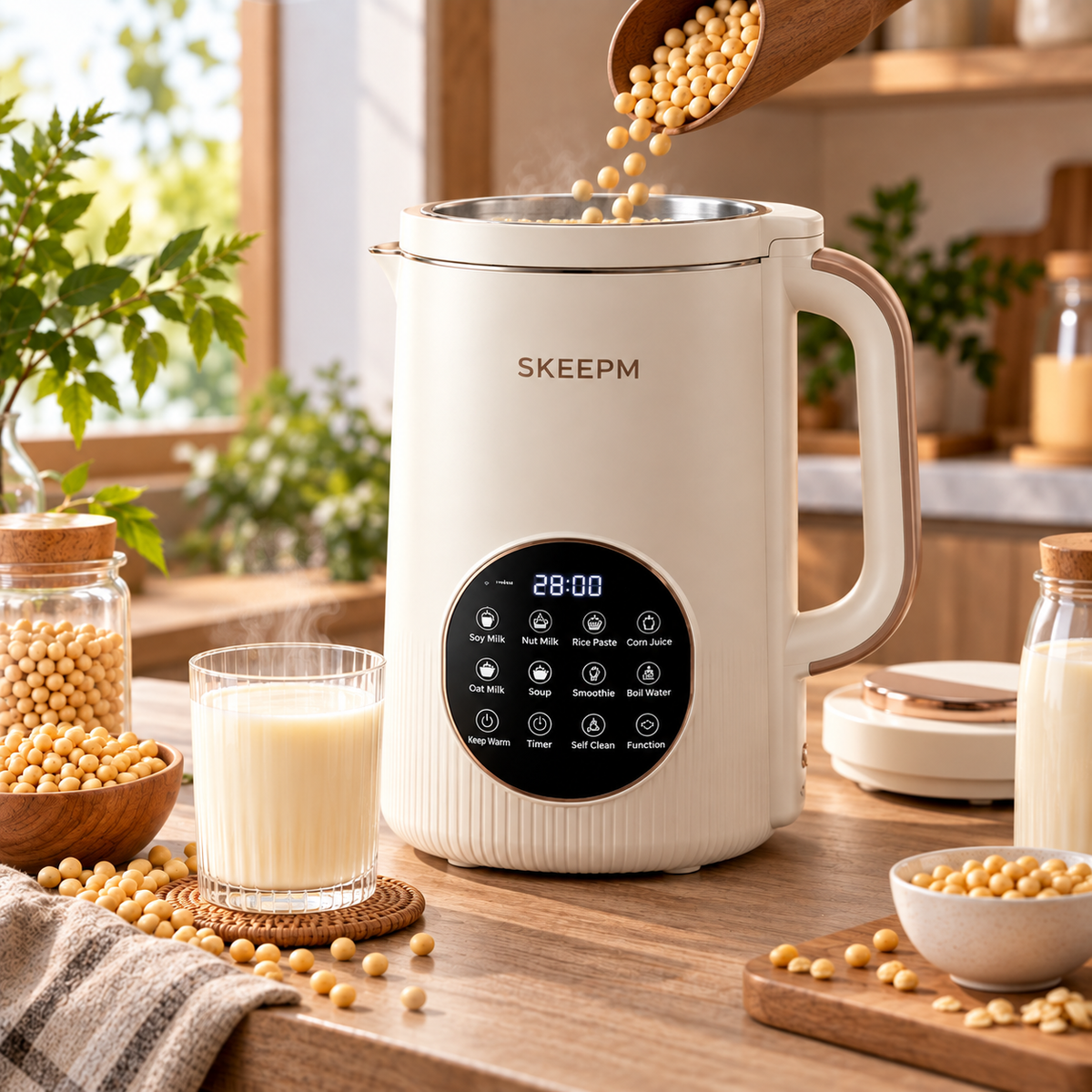 ✨ SKEEPM® SoyBlend Pro 12-in-1 Smart Soy Milk Maker – Filter-Free Dry Bean Grinding, Quiet High-Speed Blending, 24H Preset Timer, Keep-Warm & Automatic Self-Cleaning for Fresh Plant-Based Drinks