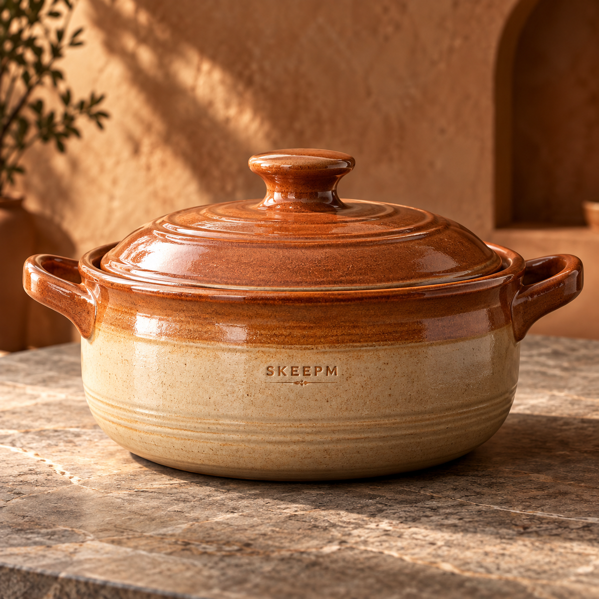 SKEEPM® TerraCook Pro Ceramic Casserole – High-Heat Resistant Earthen Pot with Flavor-Lock Lid for Slow Stews, Soups & Everyday Healthy Cooking 🍲