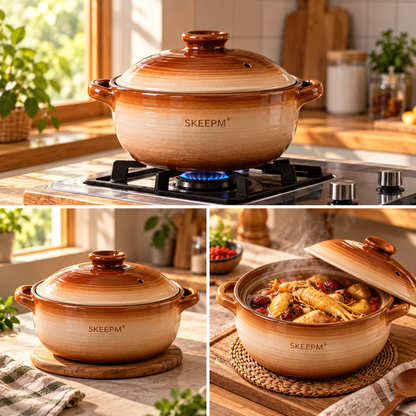 SKEEPM® TerraCook Pro Ceramic Casserole – High-Heat Resistant Earthen Pot with Flavor-Lock Lid for Slow Stews, Soups & Everyday Healthy Cooking 🍲
